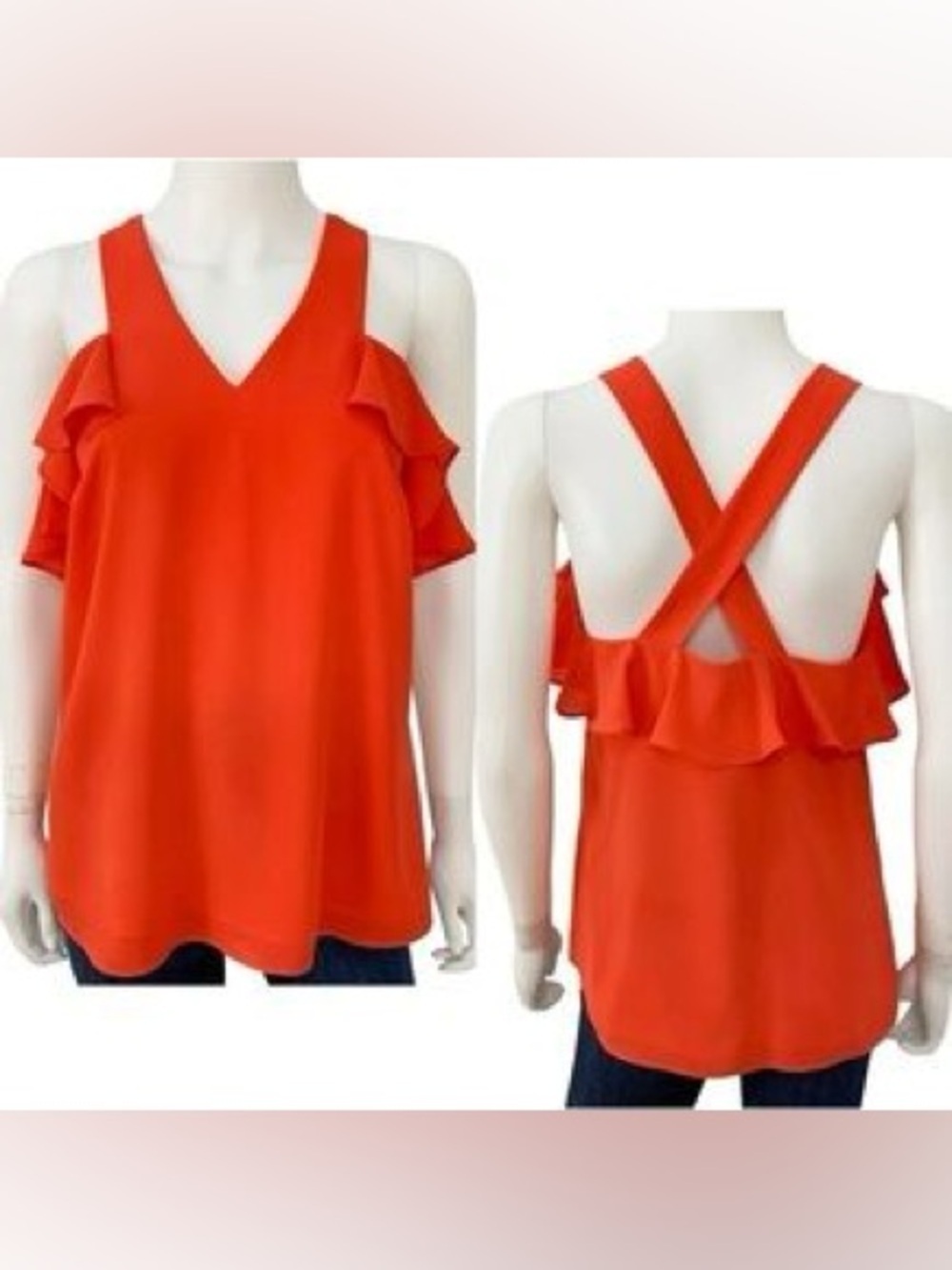 CROSBY by Mollie Burch Bright Orange Ruffle Cold-Shoulder Camisole